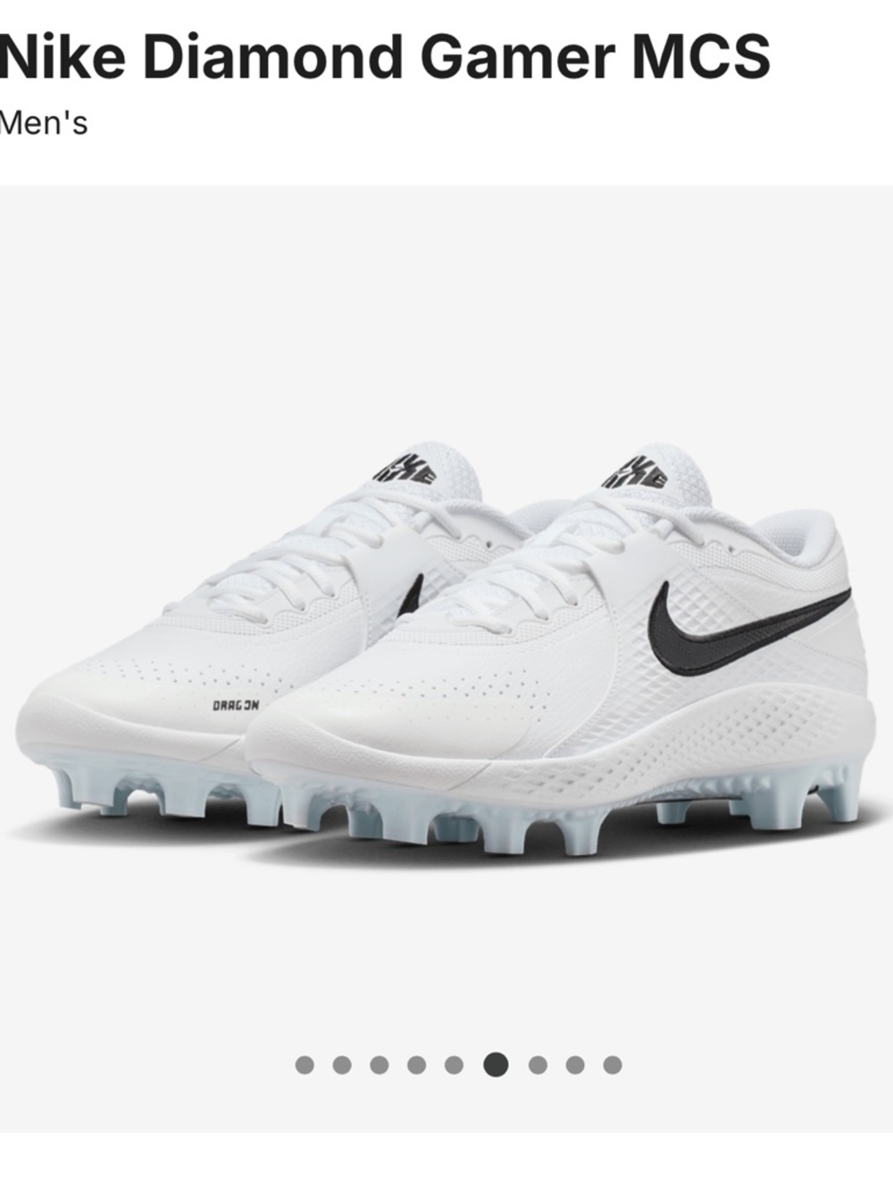 Nike Men's Diamond Gamer MCS White with Black Swoosh Cleats